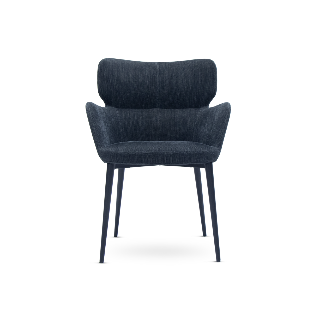 Dark blue armchair with black legs on a white background