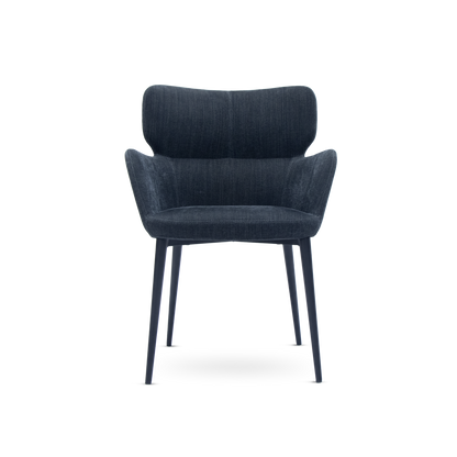 Dark blue armchair with black legs on a white background