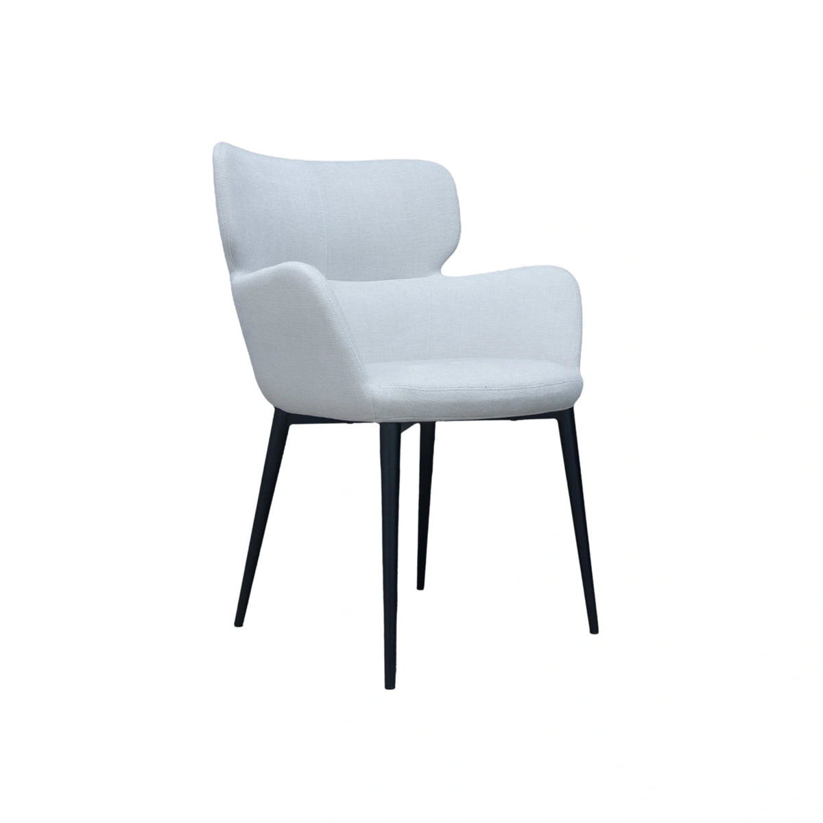 White chair with black legs on a white background