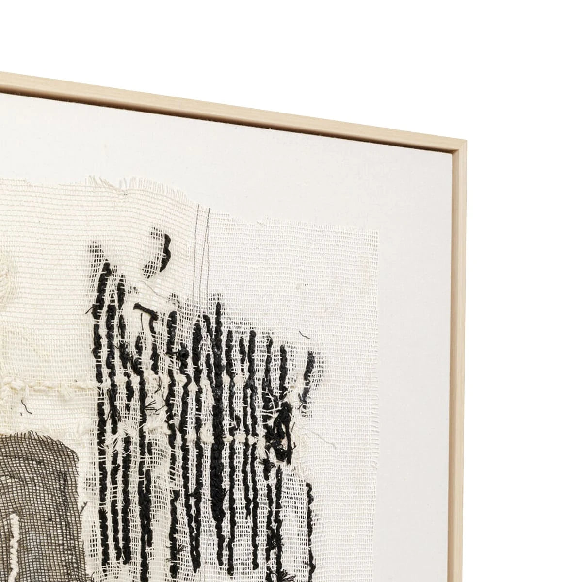 Framed black and white abstract artwork on a white background