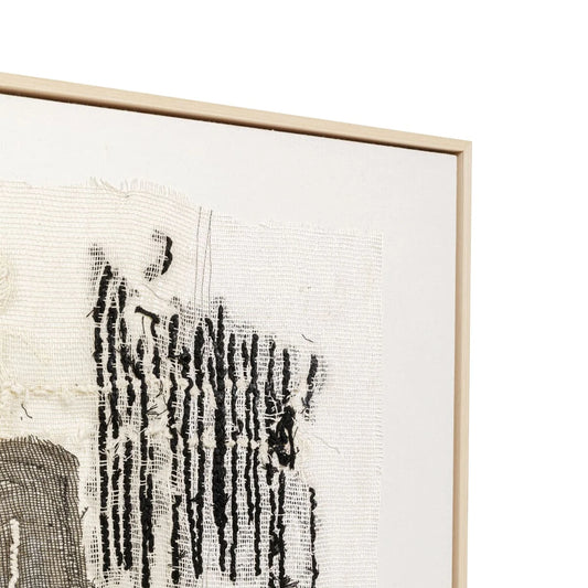 Framed black and white abstract artwork on a white background