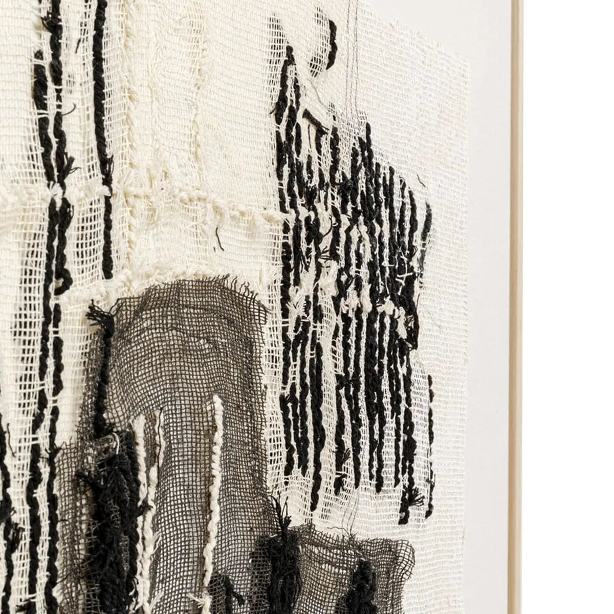 Textured black and white abstract artwork on a white background