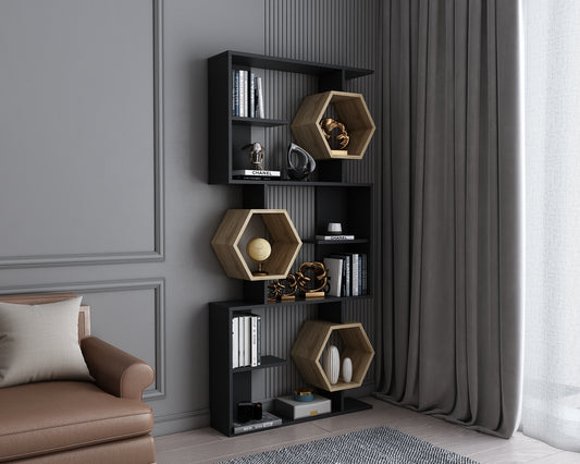 Bookshelf Darla - Black, Oak-DRLA67BC03