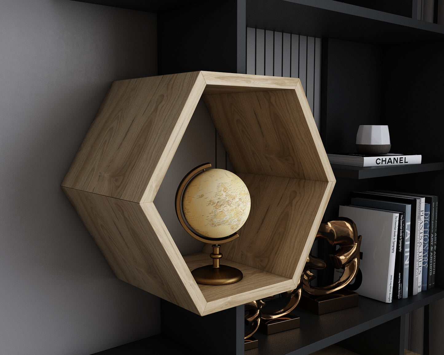 Bookshelf Darla - Black, Oak-DRLA67BC03