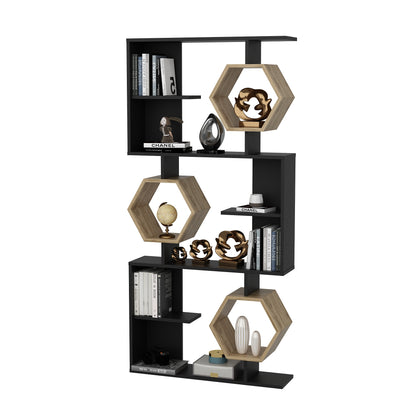 Bookshelf Darla - Black, Oak-DRLA67BC03