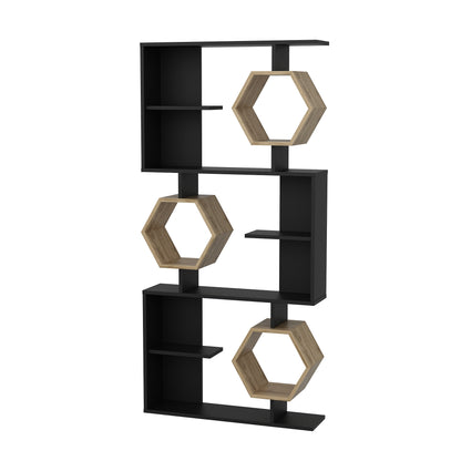 Bookshelf Darla - Black, Oak-DRLA67BC03