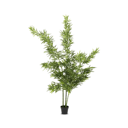Artificial bamboo plant in a pot on a white background