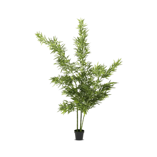 Artificial bamboo plant in a pot on a white background