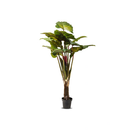 Artificial potted plant with green leaves on a white background