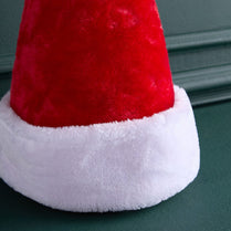 Close-up of a red and white Santa hat on a green surface
