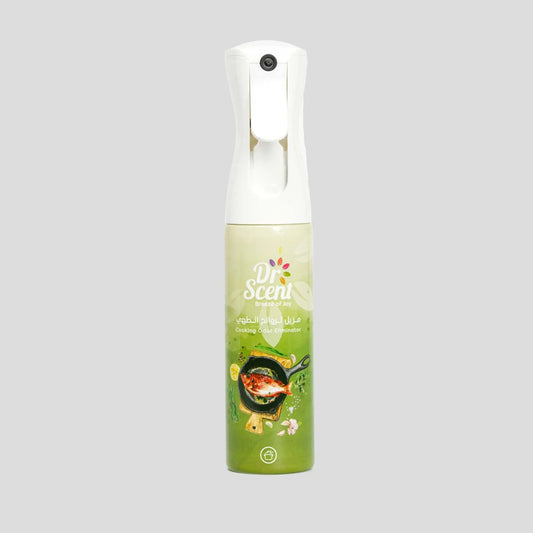 Dr. Scent air freshener spray bottle on a gray background