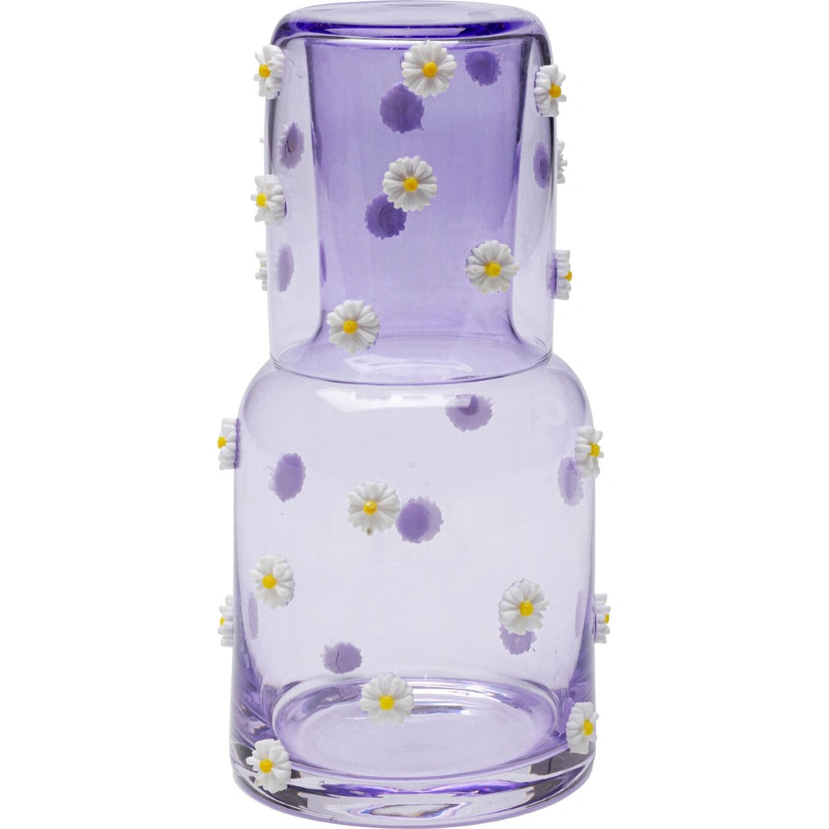 Glass vase with floral decorations on a white background