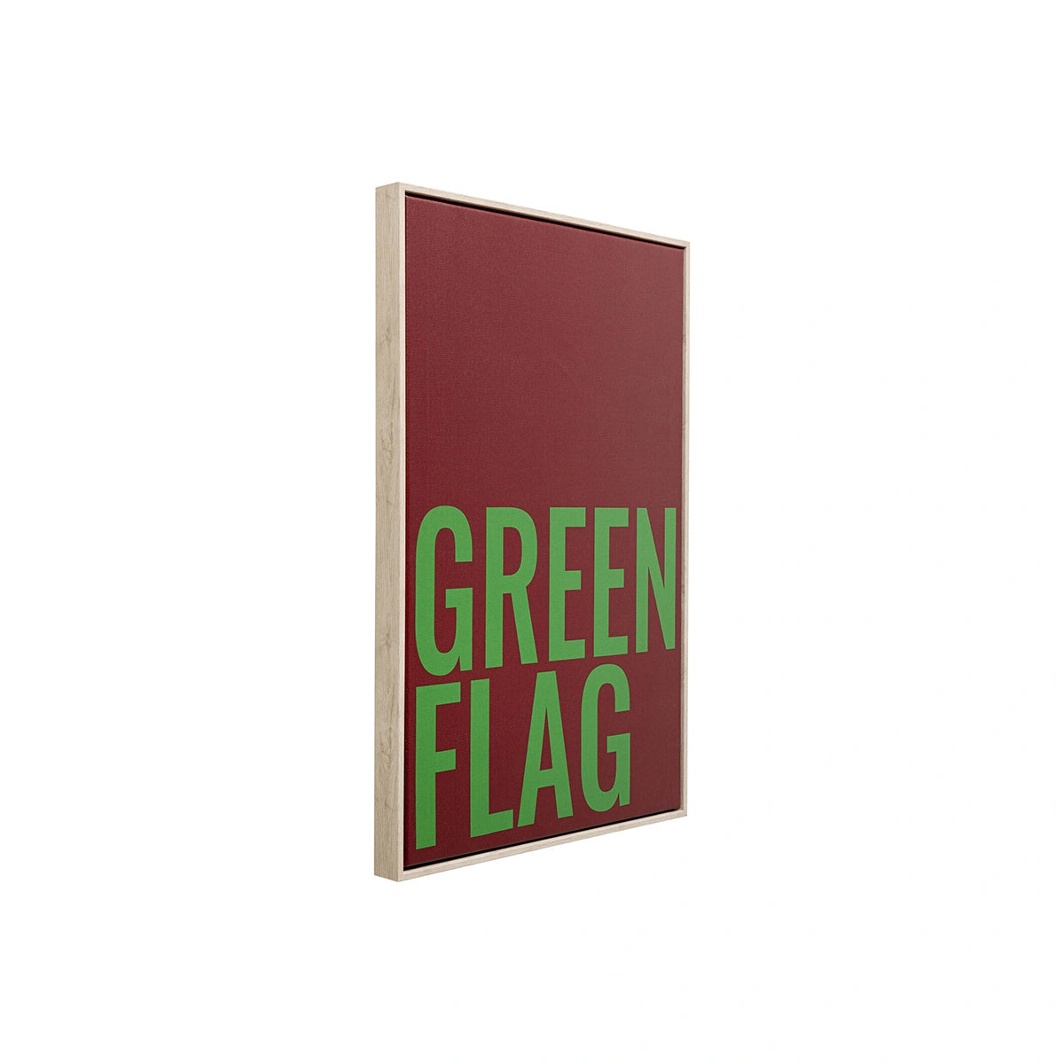 Red sign with green text 'GREEN FLAG' on a white background