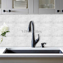 Thicker Upgrade White Marble Subway Vinyl Tile With Grey Grout HB204