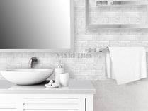 Thicker Upgrade White Marble Subway Vinyl Tile With Grey Grout HB204