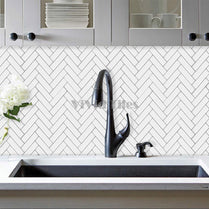 Thicker Upgrade White Herringbone Vinyl Tile HB400