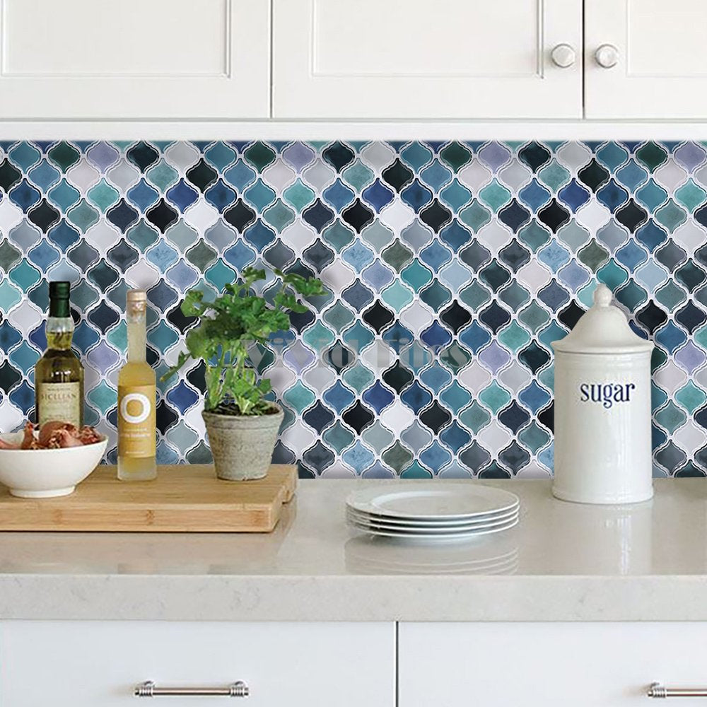 Thicker Upgrade Blue Marble Arabesque Vinyl Tile-HB500