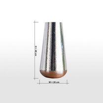 Silver vase with dimensions on a white background