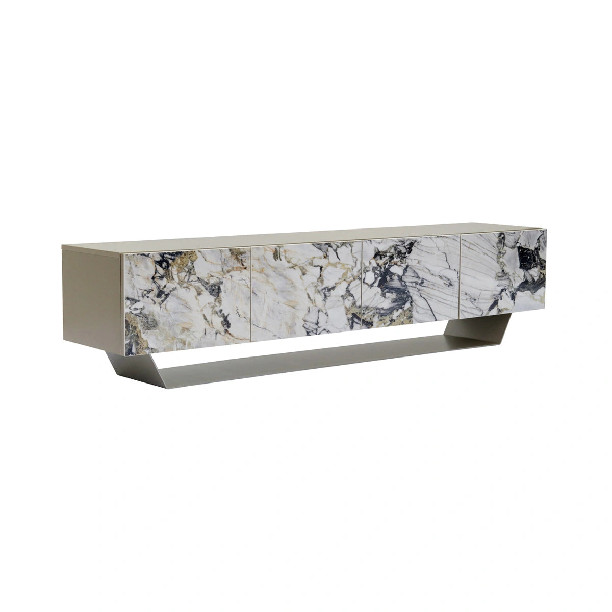 Marble-patterned console table on a white background