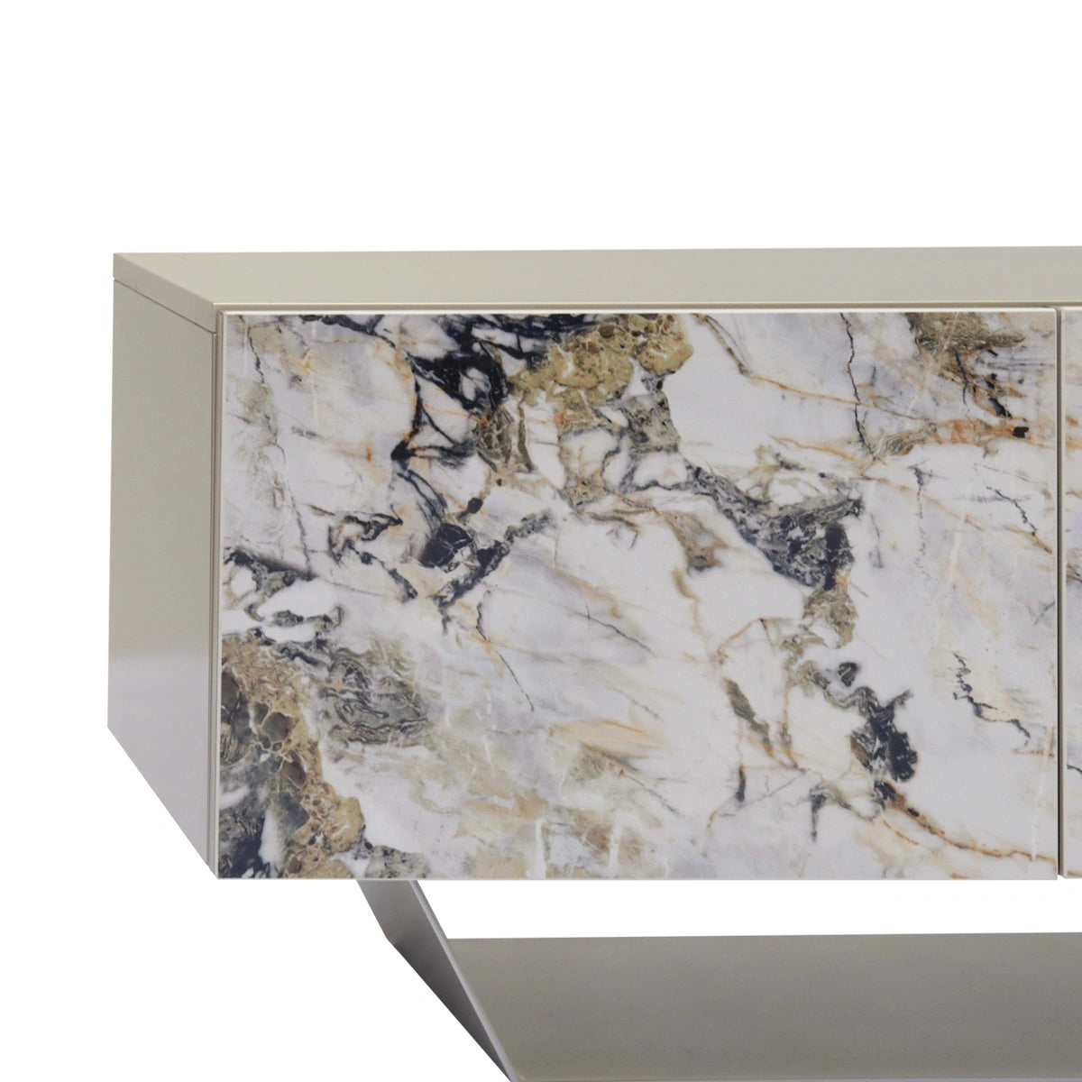 Marble-patterned side table with a white background