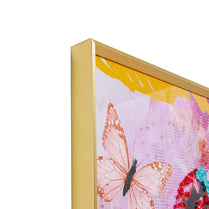 Framed artwork with a butterfly design on a white background
