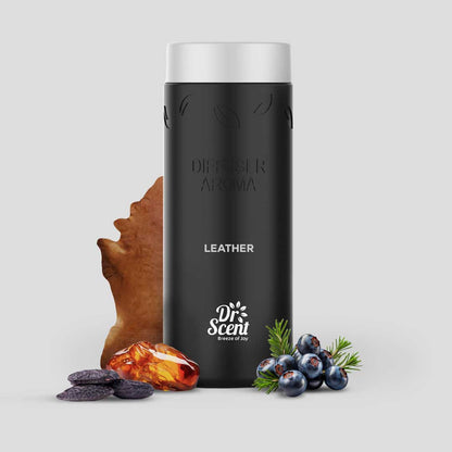 Black container with silver lid labeled 'Dr. Scent' on a light gray background