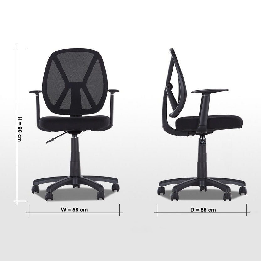 Two office chairs with dimensions labeled on a white background