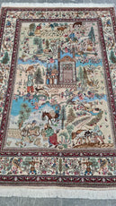 Decorative rug with intricate patterns and figures on a plain background- Luxury Rug Handmade Persian Rug | Handmade in Iran – C-7 | Luxury Living Room Décor