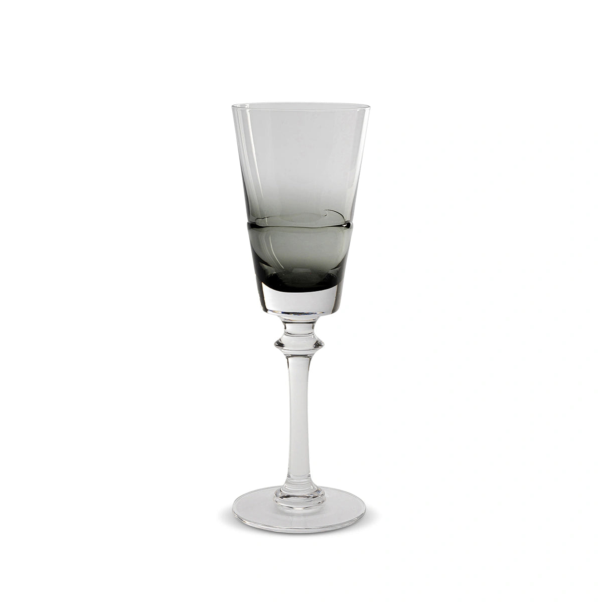 Clear glass with a stem on a white background