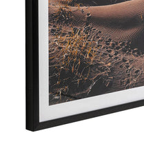 Close-up of a framed photograph with a detailed texture and color.