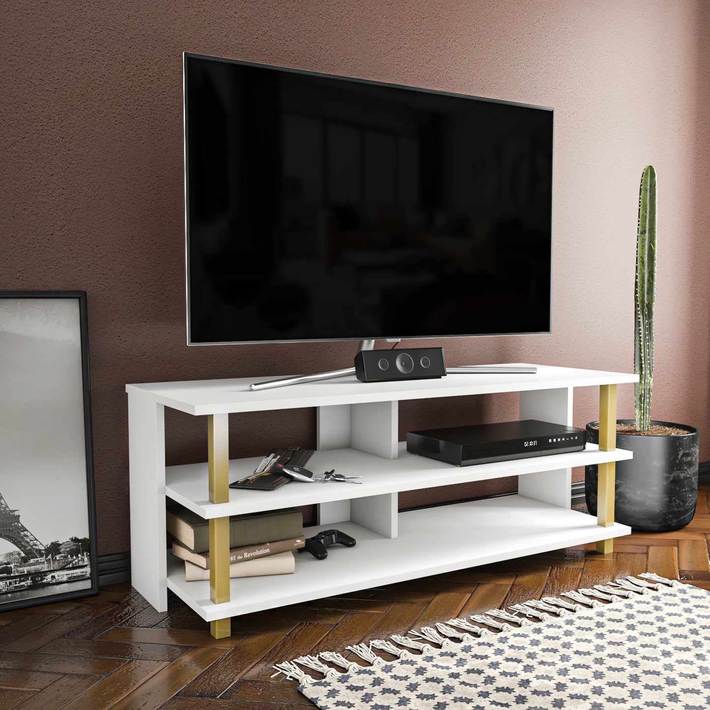 Pueblo TV Unit - Gold-White