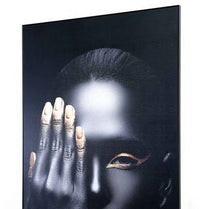 Artistic depiction of a hand covering a face with a black background