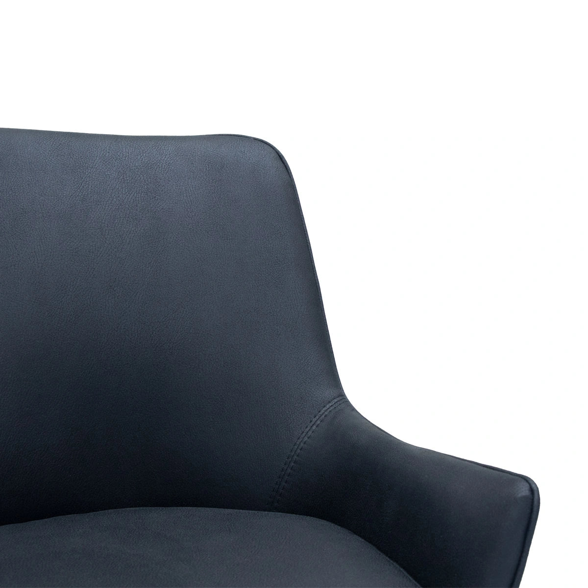 Close-up of a dark gray upholstered chair on a white background