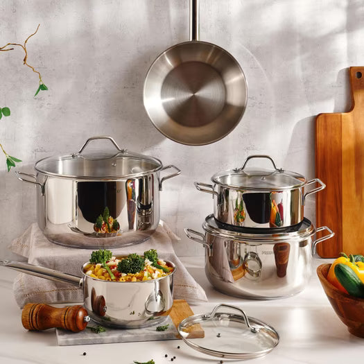 pradeep 9-piece stainless steel cookware set -chrome