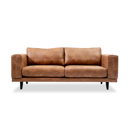 Brown leather sofa on a white background