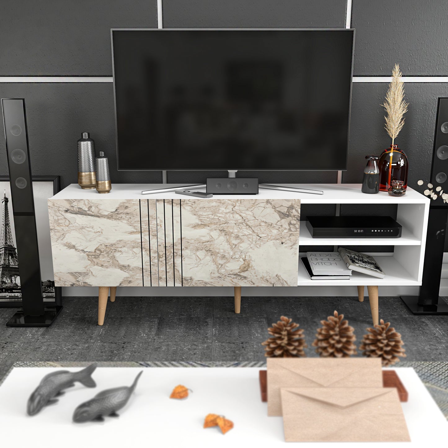 TV Stand Ronas - White-RON63TS02