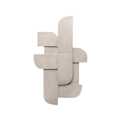 Beige woven wall art piece on a white background