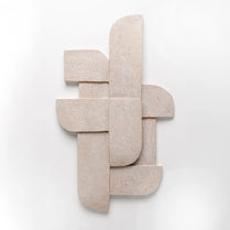 Beige woven wall art piece on a white background