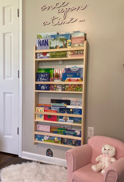 Wall-Mounted Wooden Bookshelf: 4 Tiers