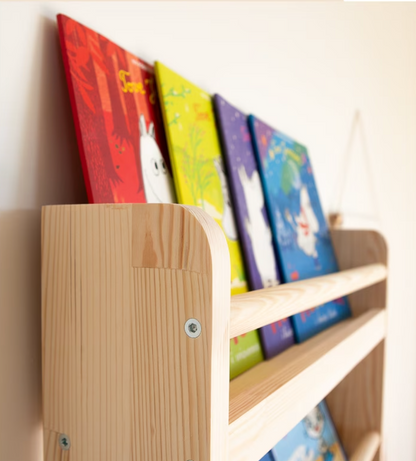Solid Wood Wall Bookshelf with Floor Attachment