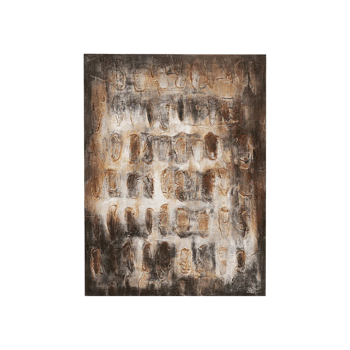 Abstract art piece with brown and beige tones on a white background