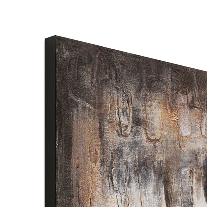 Abstract art with brown and gray tones on a textured surface