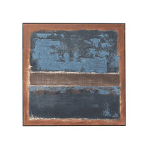 Abstract art piece with blue and brown tones on a white background
