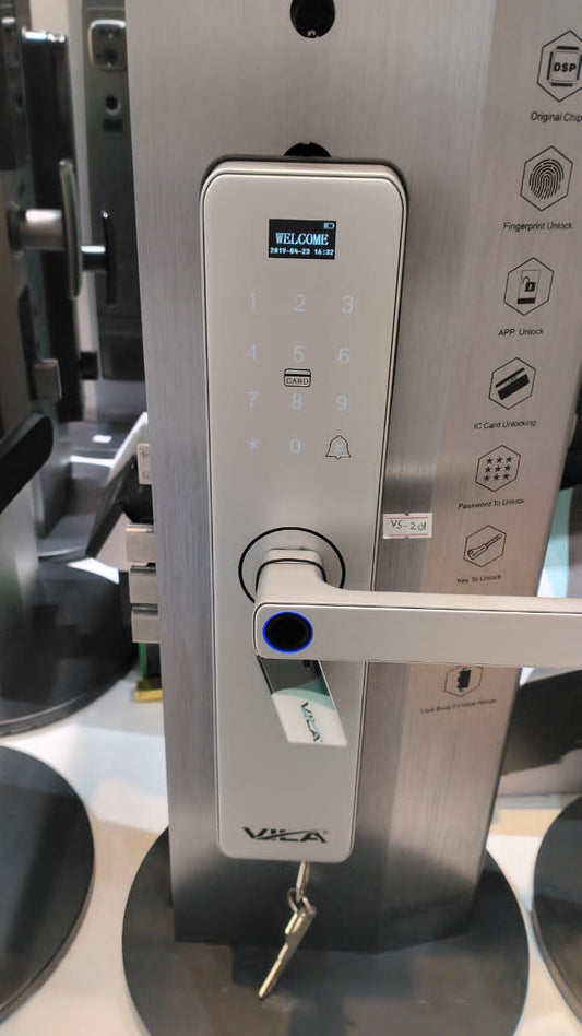 Digital door lock with electronic keypad on a stand