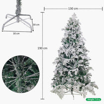 Flocked Christmas tree with measurements and weight displayed