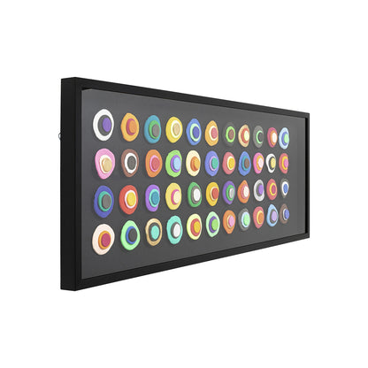 Rectangular light panel with colorful circular patterns on a white background