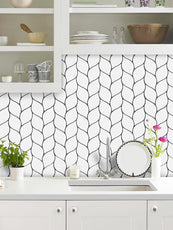 White Leaf Vinyl Tile with Grey Grout T80039