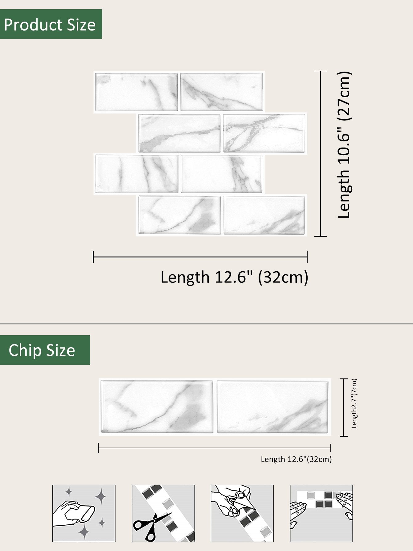 White Marble Subway Vinyl Tile T80738