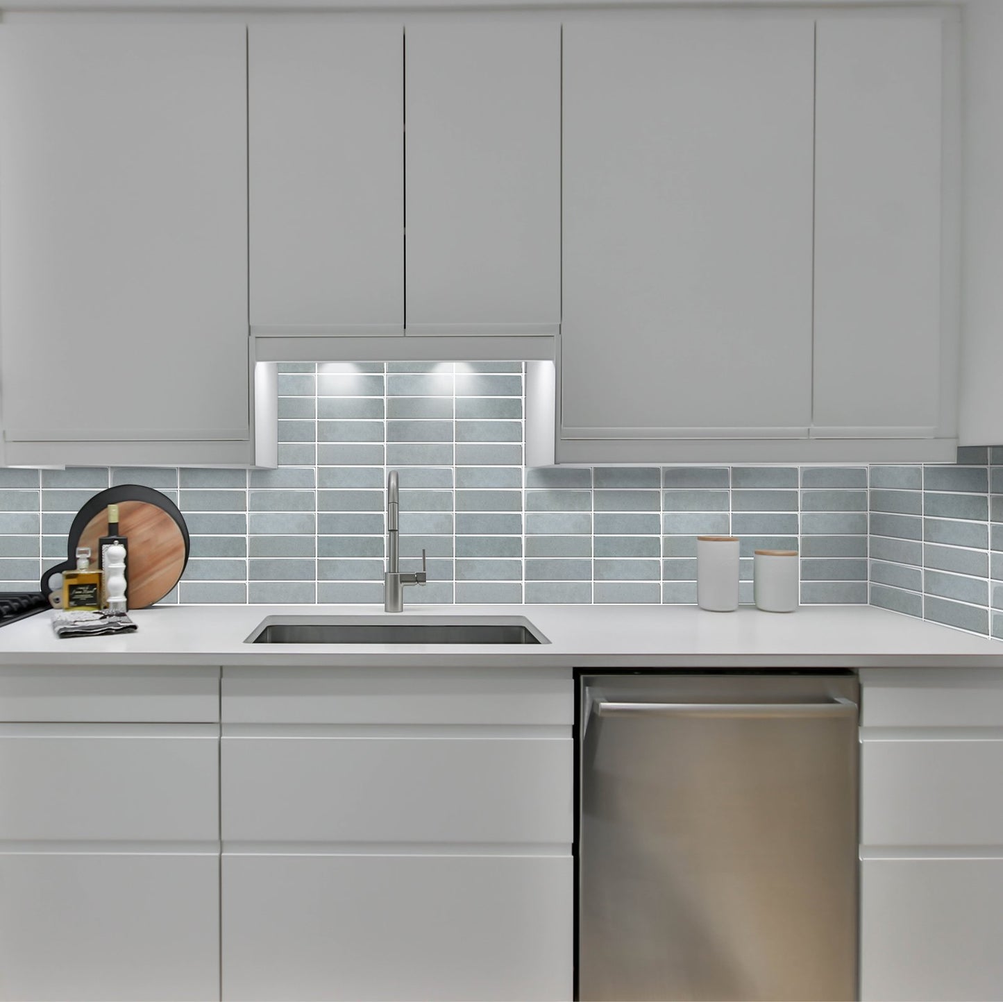 1.2mm Peel and Stick Gray blue Rectangular Wall Tiles Home Decor Kitchen T80778
