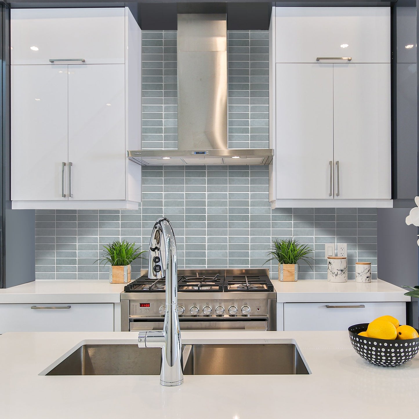 1.2mm Peel and Stick Gray blue Rectangular Wall Tiles Home Decor Kitchen T80778